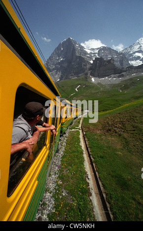 La Suisse. La face nord de l'Eiger vue du train vers le bas à partir de la petite Scheidegg à Grindelwald. Juillet 2012 Banque D'Images