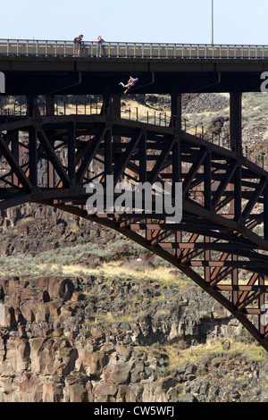 Cavalier Base bondit hors I.B. Perrine pont enjambe le canyon de la rivière Snake à Twin Falls, Idaho, USA. Banque D'Images