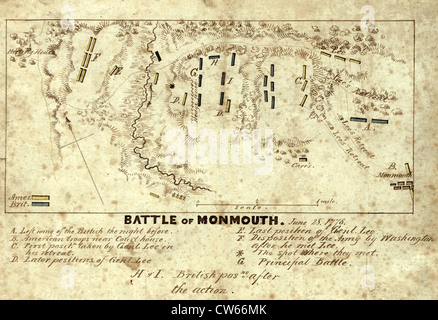 Plan de bataille de Monmouth, le 28 juin 1778, au cours de la guerre révolutionnaire USA Banque D'Images