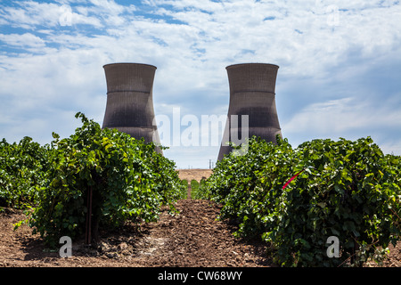 Les tours de refroidissement de la centrale nucléaire de Rancho Seco près de Sacramento en Californie. L'usine a été mise hors service Banque D'Images