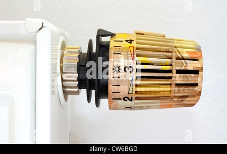 Chauffage avec thermostat, thermostat avec image de 50-Euro bill Banque D'Images
