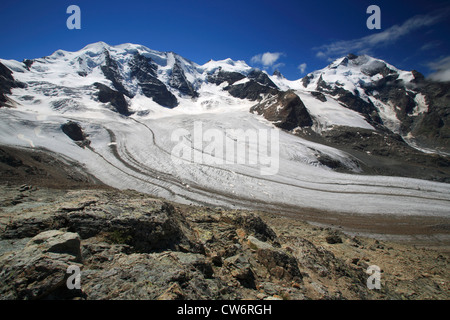 Vue depuis Diavolezza sur Piz Palue, Bellavista, le Piz Bernina, Pers (Glacier Vadret Pers), Suisse, Grisons, Engadine, Bernina-Diavolezza Banque D'Images