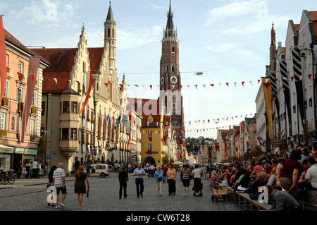 Landshut ville à ville 'fête' Hochzeitswochen Landshuter, Saint Martin basilique en arrière-plan, l'Allemagne, la Bavière, Niederbayern, Landshut, Basse-Bavière Banque D'Images