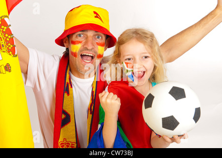 Fan de football espagnol avec fille au Championnat du monde 2010 Socker en Afrique du Sud Banque D'Images