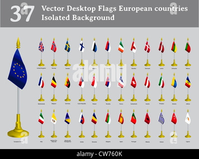 Drapeaux des pays européens de bureau jeu de fond isolé Banque D'Images