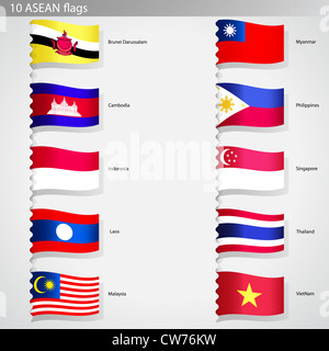 Les pays asiatiques isolés ensemble de collection drapeaux Banque D'Images