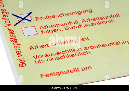 Attestation d'invalidité, de l'Allemagne Banque D'Images