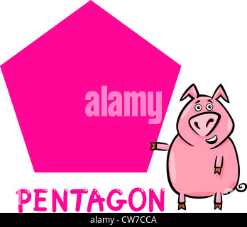 Cartoon Illustration du Pentagone forme géométrique de base avec drôle de caractère de cochon pour l'éducation des enfants Banque D'Images