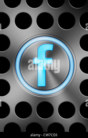 Rougeoyant bleu icône facebook bouton sur un mac Apple en aluminium brossé style background image concept. Banque D'Images