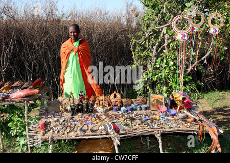 Les femmes et les bijoux Masai, Kenya, Masai Mara National Park Banque D'Images