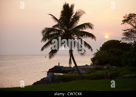 Coucher de soleil sur le golfe du Mexique avec des toits de La Havane Cuba Banque D'Images