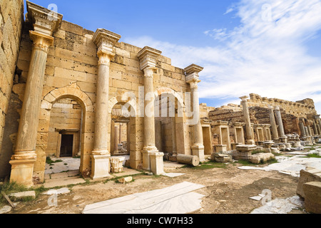 Forum dynastie (Nouveau Forum) , Libye, Leptis Magna Banque D'Images