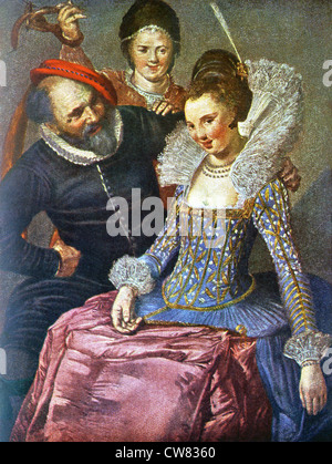 Âge d'or hollandais Franz Hals (1580-1666) peint le joyeux trio en 1616. Banque D'Images