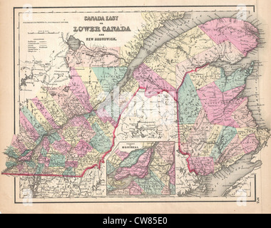 1857 Colton Carte du Québec et du Nouveau-Brunswick, Canada Banque D'Images