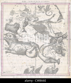 Burritt 1856 - Carte de la Huntington Constellations ou étoile en Octobre, Novembre et Décembre Banque D'Images