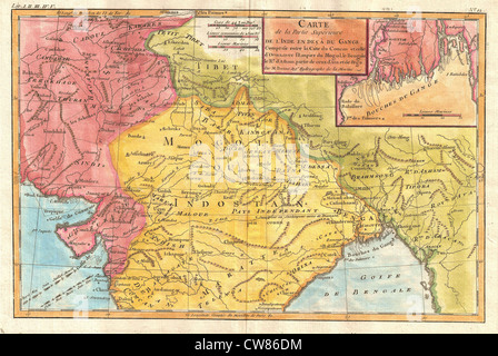 La bonne carte de l'Inde du Nord de 1780 est une carte rare et antique qui met en évidence les caractéristiques géographiques et les divisions politiques de la région à la fin du XVIIIe siècle. Il donne un aperçu de la disposition historique de l'Inde du Nord. Banque D'Images