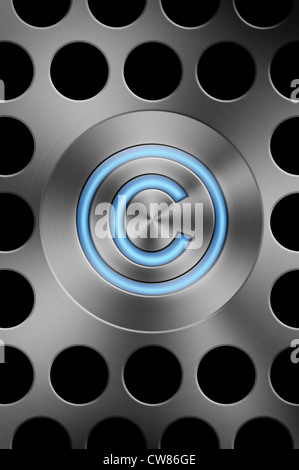 Symbole de copyright sur un bouton en aluminium brossé argent style mac background image concept. Banque D'Images