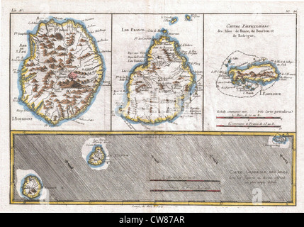 1780 Raynal et bonne carte des Mascareignes, la réunion, Ile Maurice, Bourbon Banque D'Images