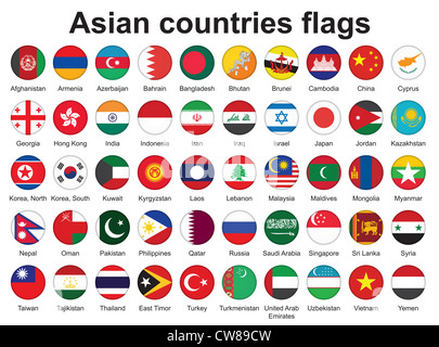 Ensemble de boutons avec les pays asiatiques drapeaux vector illustration Banque D'Images