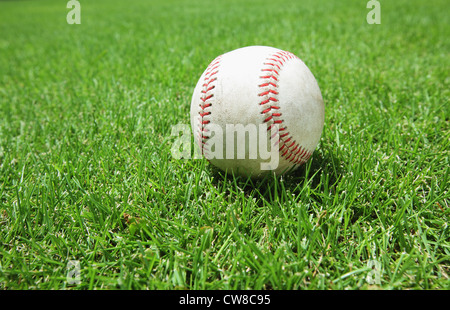 Le Cricket Ball On Grass Banque D'Images