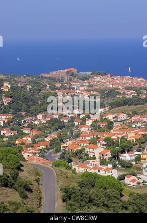 Vue de Collioure, côte vermeille et de la mer, France Banque D'Images