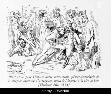 Le plus intéressant car il est peu probable histoire de l'Intrépide Capitaine Catagnette neveu homme tête en bois, Illustration par G. Doré Banque D'Images