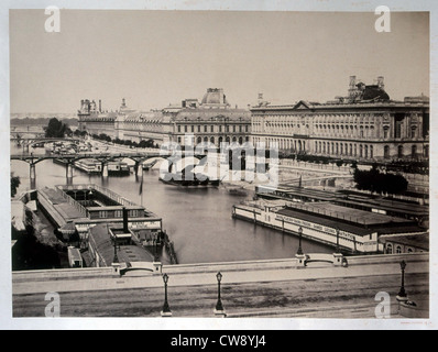 Bisson Frères Paris vue prise du Pont Neuf Louvre Passerelle des Arts Banque D'Images