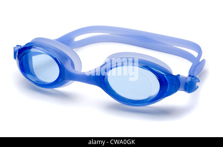 Lunettes de natation bleu isolated on white Banque D'Images