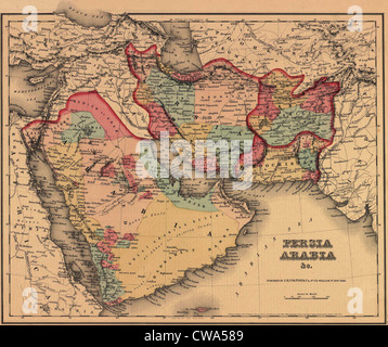 1855 La carte montre clairement la géographie politique et culturelle du Moyen-Orient. Les empires perse et Ottoman limite Banque D'Images