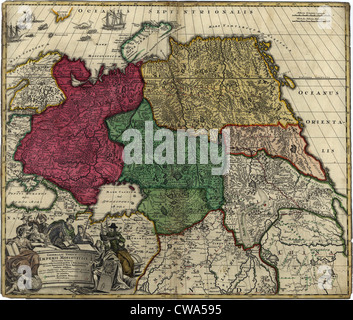 1704 Carte de la Russie montrant des gains territoriaux réalisés pendant le règne de Pierre le Grand (1672-1725). La carte fait la distinction entre Banque D'Images