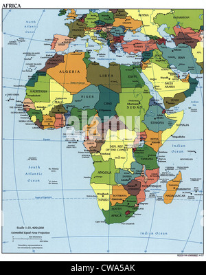 Carte de l'Afrique montrant les frontières nationales, qui font écho au début du xxe siècle frontières coloniales. 2007 Banque D'Images