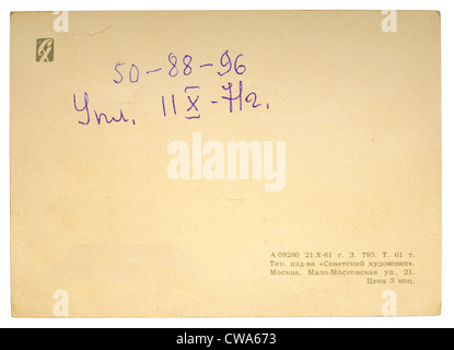 Verso d'une vieille carte postale isolated on white Banque D'Images