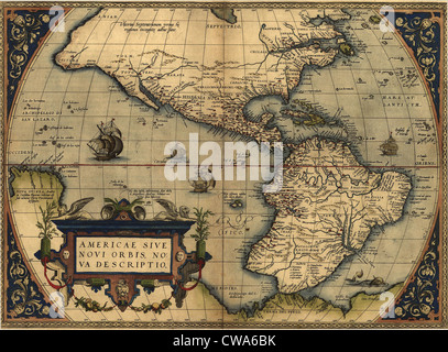 1570 Carte de l'hémisphère occidental. À partir d'Abraham Ortelius, Theatrvm terrarvm orbis. Banque D'Images