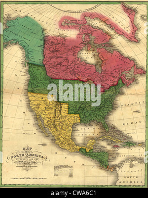 Les frontières politiques de l'Amérique du Nord en 1826. Image montre l'achat de la Louisiane et le territoire de l'Oregon. L'Alaska est appelée un Banque D'Images