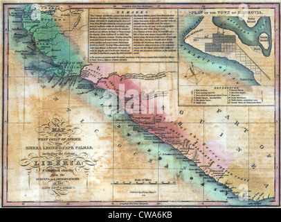 Carte de la côte ouest de l'Afrique à partir de la Sierra Leone à Cape Palmas, y compris la colonie du Libéria. En 1821, l'American Banque D'Images