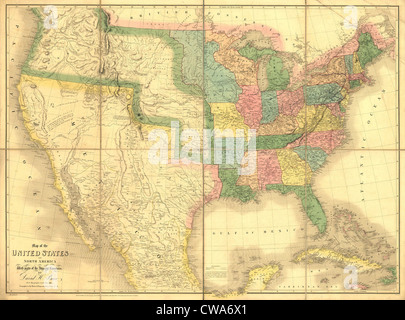 1839 Carte montrant la frontière mexicaine-nous avant la guerre du Mexique et l'annexion de terres qui nous est maintenant de Californie, États-Unis Banque D'Images