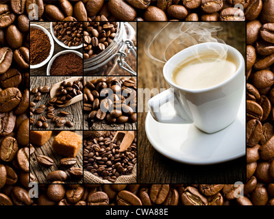 Le collage des différents motifs de café Banque D'Images