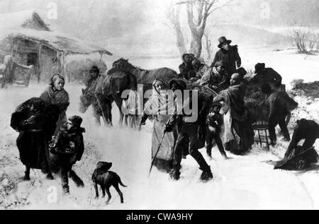 Les esclaves arrivant à une station sur l'Underground Railroad, début des années 1800. Avec la permission de : Archives CSU/Everett Collection Banque D'Images