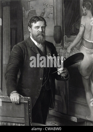 Sir Lawrence Alma-Tadema (1836-1912), dans son studio. Il peint des scènes réalistes de l'histoire ancienne, avec une multitude de détails Banque D'Images