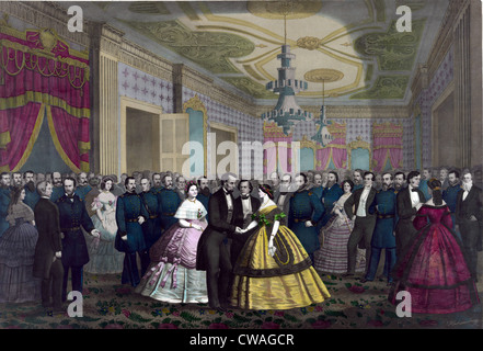 Abraham Lincoln et Mary Todd Lincoln Union souhaits généraux, membres du Cabinet, et d'autres au cours de l'Abraham Lincoln dans la réception Banque D'Images