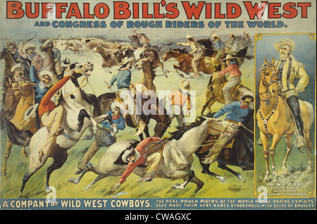 Buffalo Bill's Wild West Show affiche montrant cowboys rassembler le bétail. L'utilisation du terme "Rough Riders, célèbre l' Banque D'Images