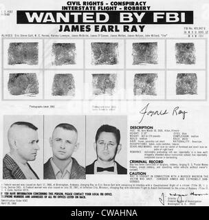 Le FBI a voulu Poster pour James Earl Ray, l'assassin de Martin Luther King Jr., vers 1968. Avec la permission de : Archives CSU/Everett Banque D'Images