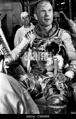 L'astronaute John Glenn après un autre report de son orbite prévue de la terre. 27 janvier, 1962. Avec la permission de : CSU Banque D'Images