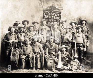 Dodge City Cow-Boy Band avec leurs instruments dans les années 1880. Photo a été prise à St Louis, ca. 1885. Banque D'Images