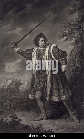 David Garrick (1717-1779), acteur anglais, comme la pièce de Shakespeare Richard III. Mezzotinte par John Boydell, après peinture par Nathaniel Banque D'Images