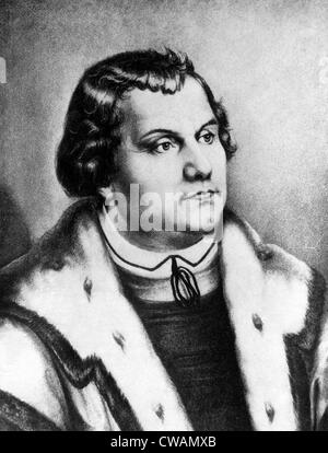 Martin Luther (1483-1546), moine allemand dont les enseignements ont inspiré les traditions protestantes et luthériennes, vers les années 1530. Avec la permission de : Banque D'Images