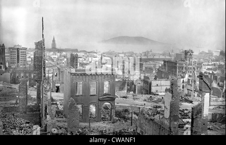 San Francisco 1906 - vue de la dévastation de bâtiments après le grand tremblement de terre Banque D'Images