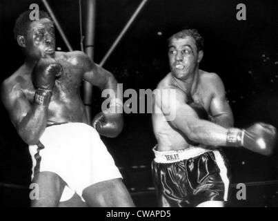 Quand Ingemar Johansson gagna Charles, Heavyweight Champion Rocky Marciano, dans un match de titre au Yankee Stadium, New York, 17 juin 1954.. Avec la permission de : CSU Banque D'Images