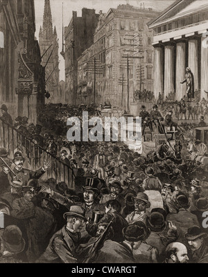 Scène chaotique sur Wall Street, New York le 14 mai 1884. La panique s'est produite au cours d'une contraction du crédit par le plus grand New York Banque D'Images