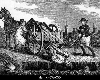 Les victimes de la peste noire, être enterré à Londres, 1665. Gravure sur bois : 1834. Banque D'Images